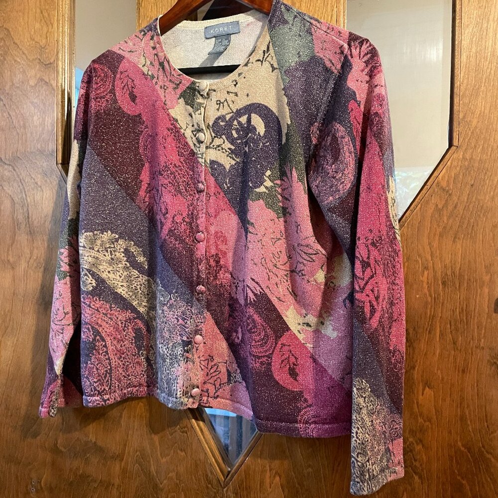 VINTAGE KORET Multicolor & Gold Weave Cardigan Sweater. Oh wow, is this pretty!